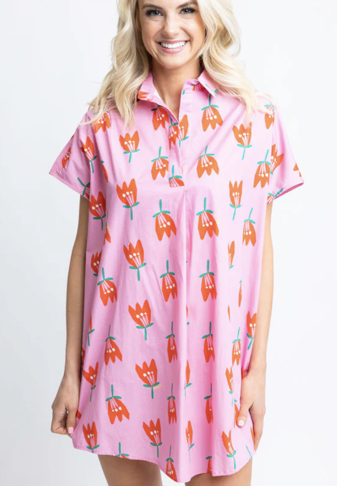 Karlie Poplin Poppy Vneck Shirt Dress