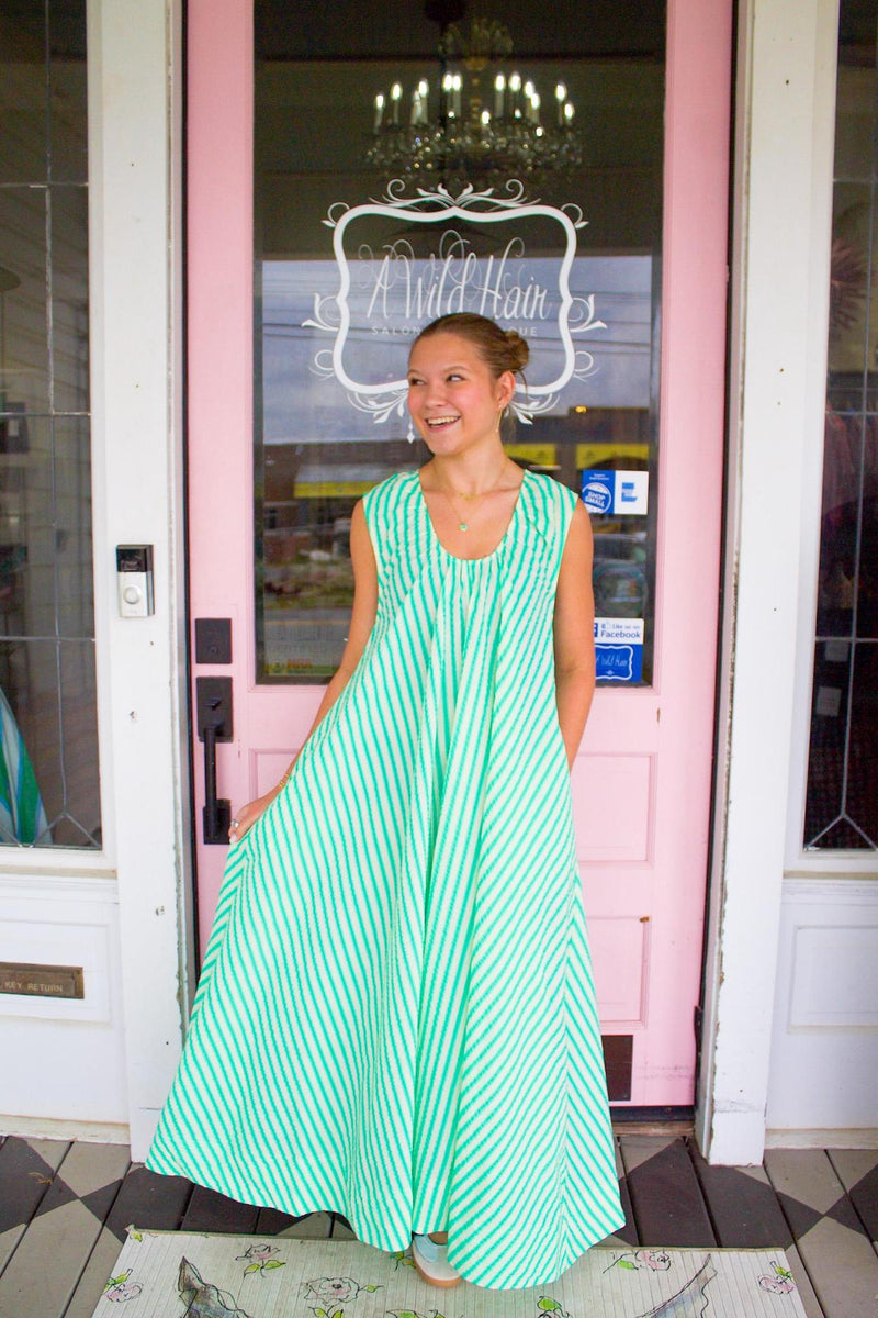green seersucker dress Green Seersucker Stripe Karlie Dress