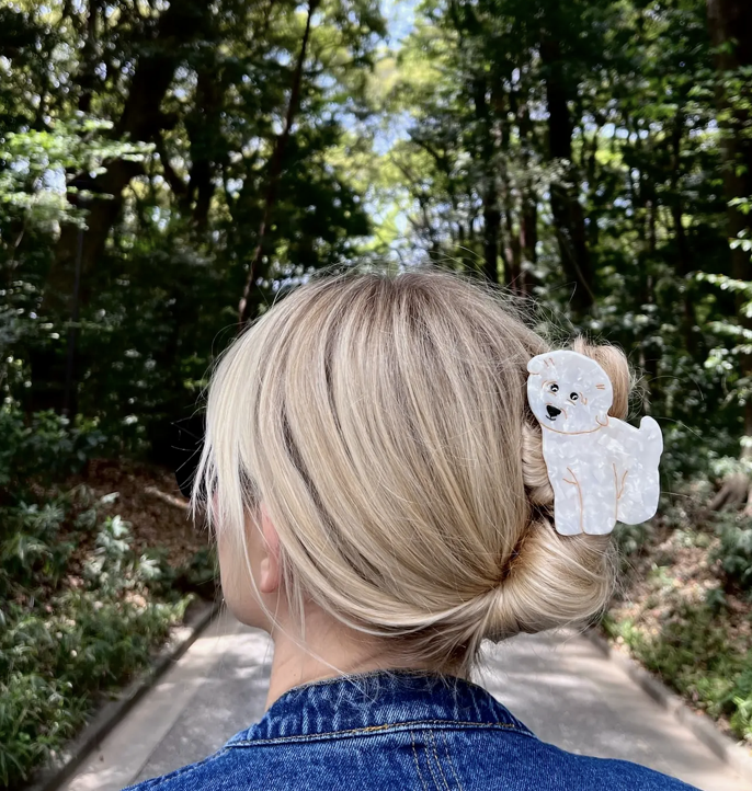 Hand-Painted White Dog Claw Hair Clip | Eco-Friendly