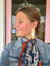 LT. Beige Acetate Oval Plate 3 Drop Earrings