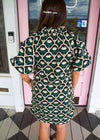 Black Botanical Puff Sleeve Dress