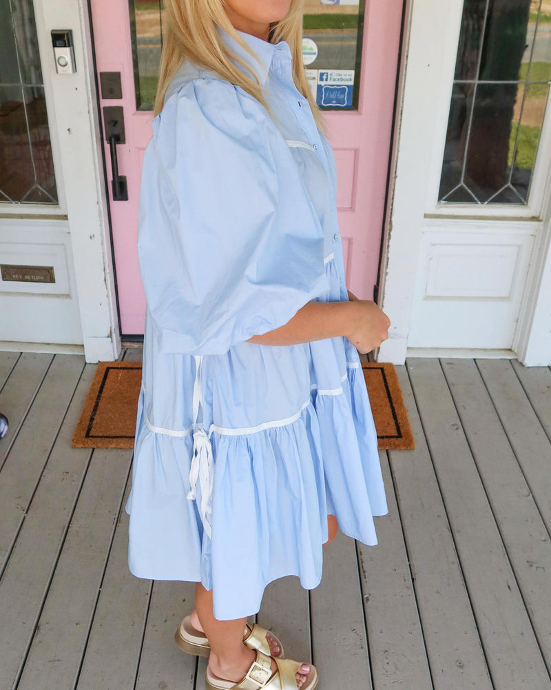 The Lena Blue Poplin Dress