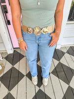Gold Hammered Triple Disk Elastic Belt