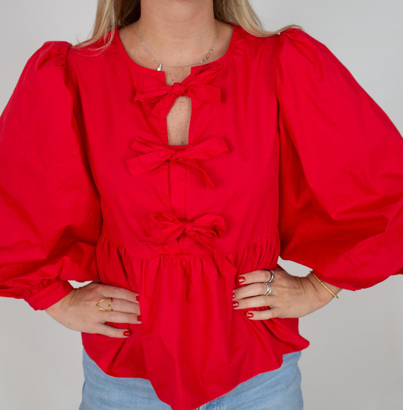 Lindsay Red Bow Top