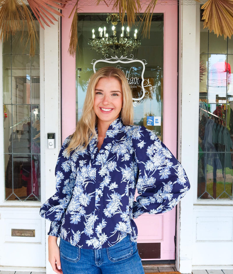 The Nelly Navy Floral Top