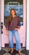 Merlot Half Zip Floral Top