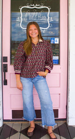 Merlot Half Zip Floral Top