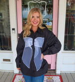 Black Button Down Bow Top.