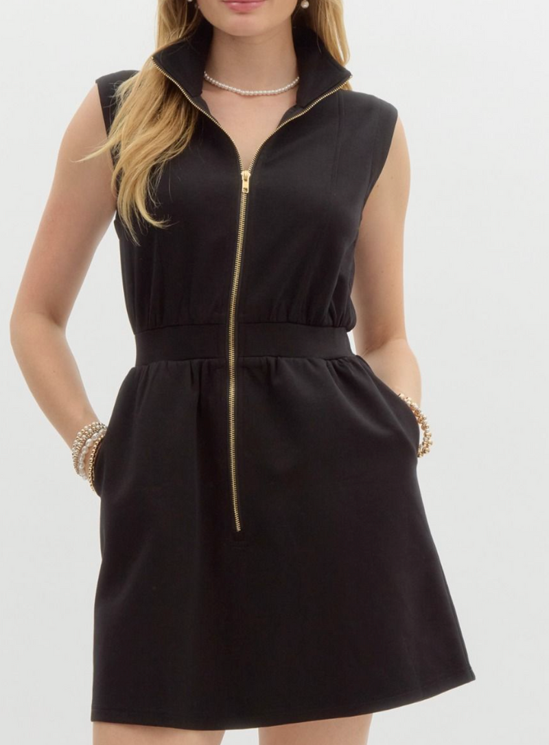 Classy Kathy Black Zipper Dress