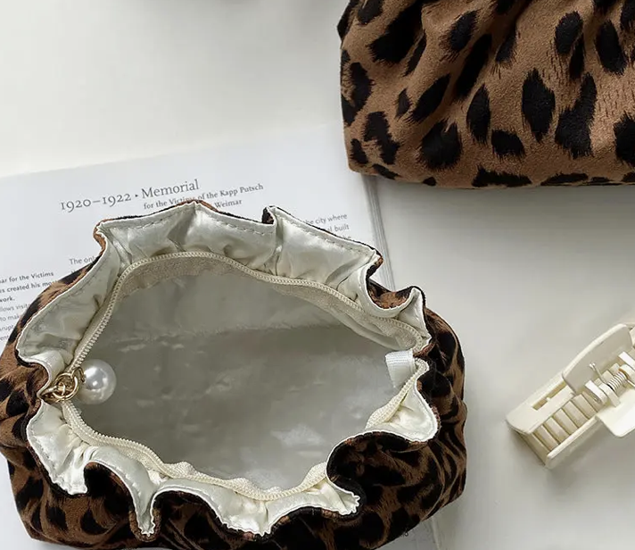 Large Vintage Leopard Print Cosmetic Bag