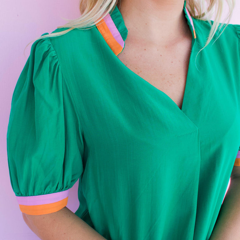 The Green Striped Detail Top, THML.