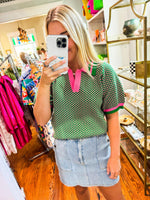 The Faith Green/Pink Striped Collar Top.