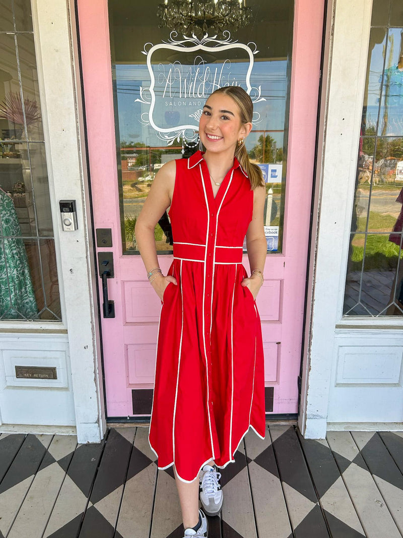The Raigan Red Midi Dress