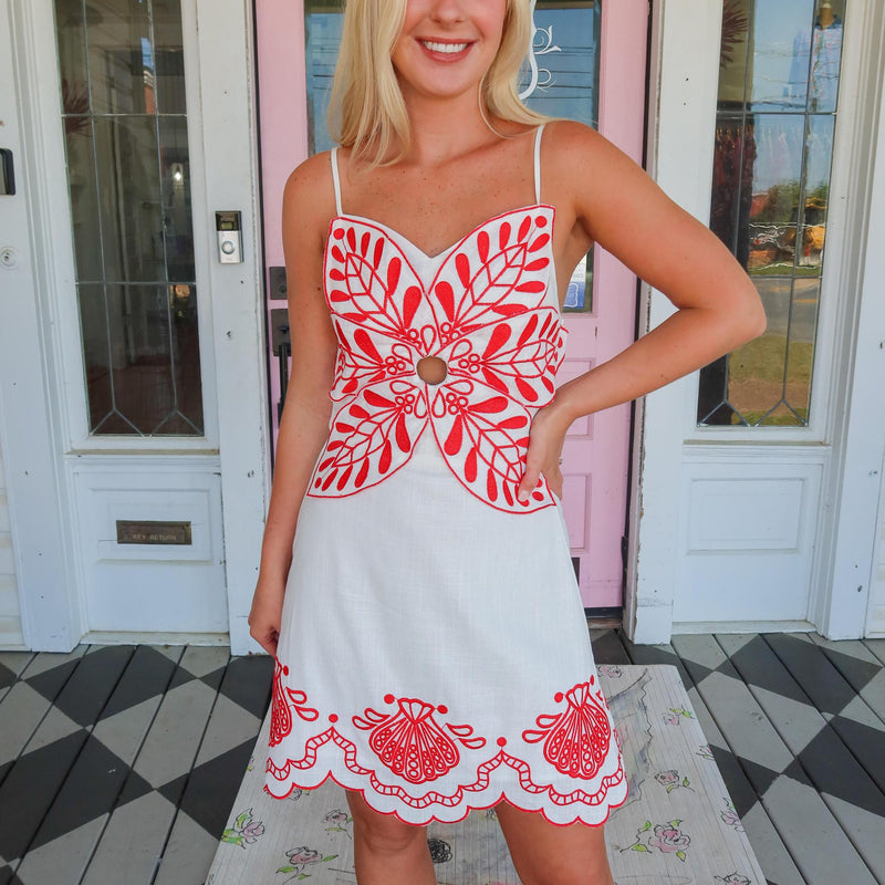 Red & White Scalloped Dress