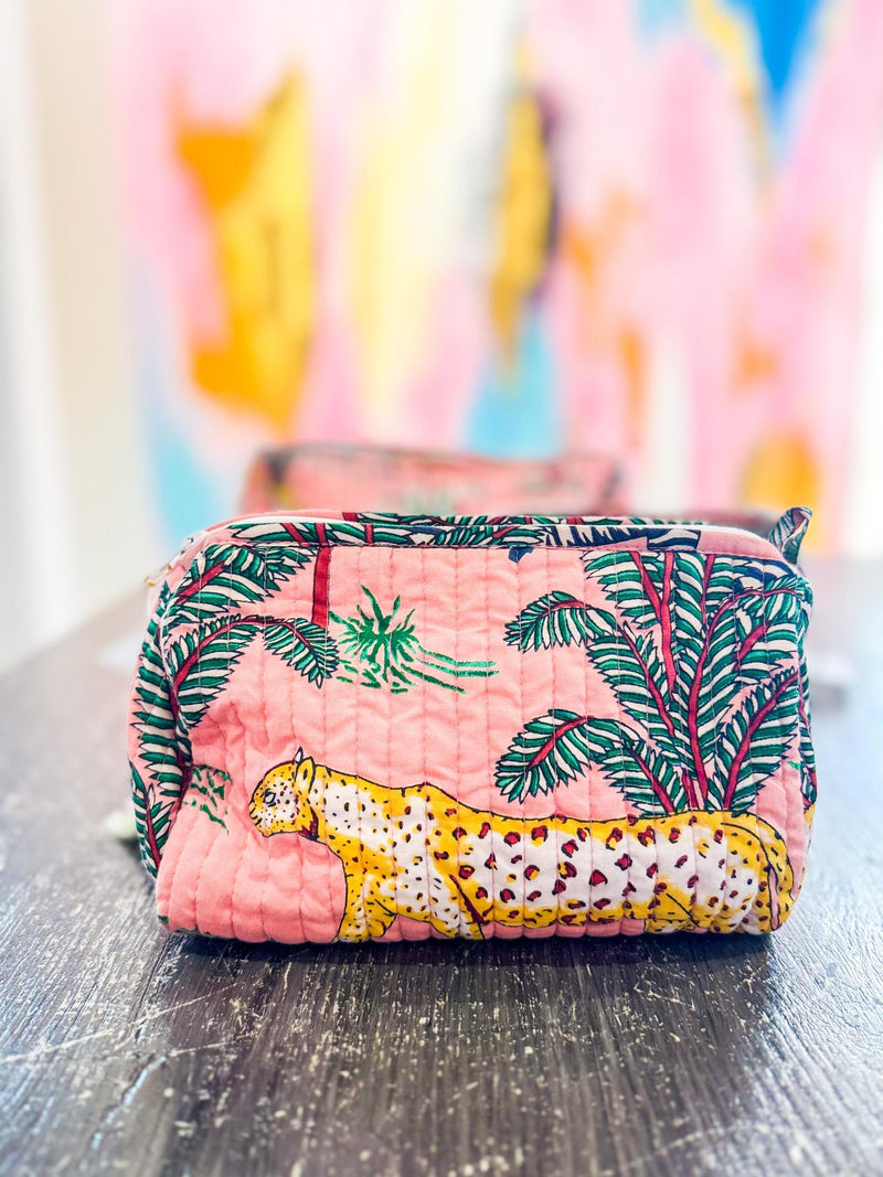Pink Hand Biock Printed Cosmetic Bags