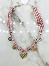 Pink/Gold Multi Heart Charm Scarf Necklace