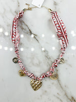 Pink/Gold Multi Heart Charm Scarf Necklace