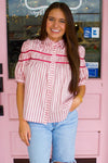 Karlie Red Stripe Button Down Top