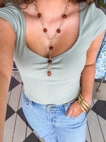 Tortoise/Gold Pearl & Oval Chain Y Necklace Set