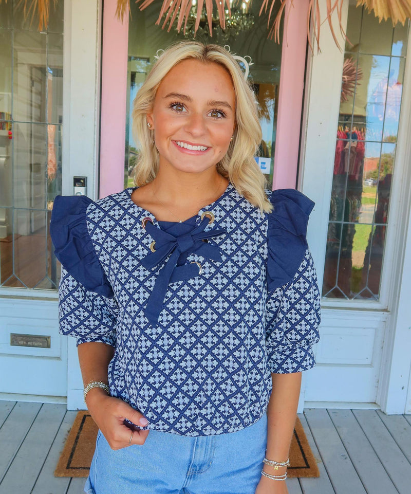 The Cassie Eyelet Top, Navy.