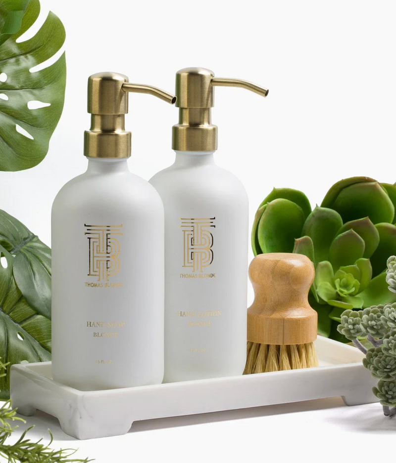 Hand Soap-Glass Dispenser, Thomas Blonde.