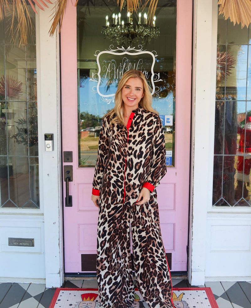 Leopard/Red Button Down Top