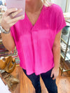 Pleated Fuchsia V-neck Top