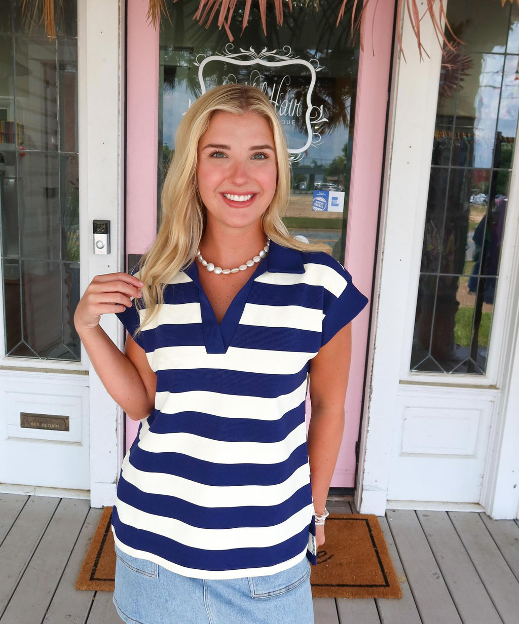 The Serena Striped Top, Navy.