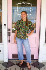 KARLIE-Floral Pleat Sleeve Top