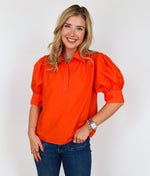 Orange Short Sleeve Collared Top, THML.