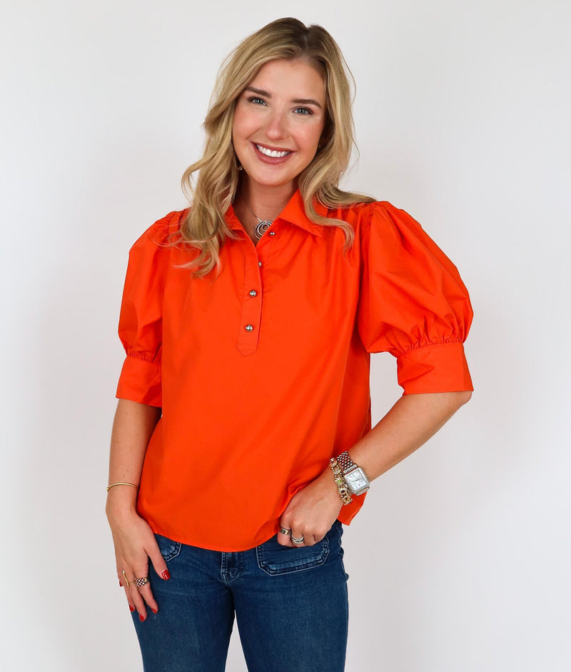 Orange Short Sleeve Collared Top, THML.