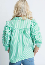Karlie Green Stripe Poplin Puff Sleeve Top