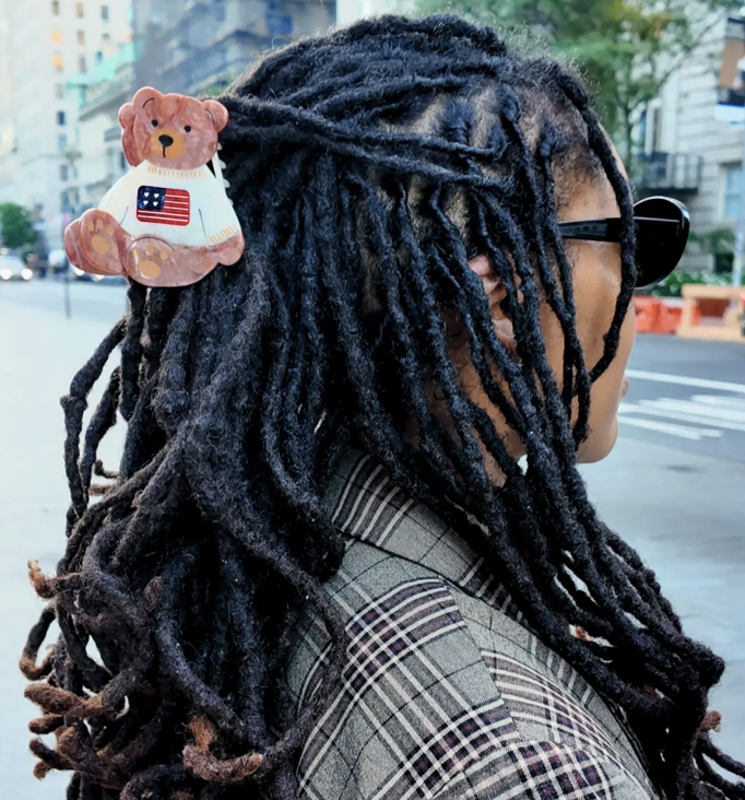 Hand-Painted Americana Teddy Bear Claw Hair Clip
