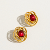 Eliane 18K Gold Boho Red Gem Stud Earrings
