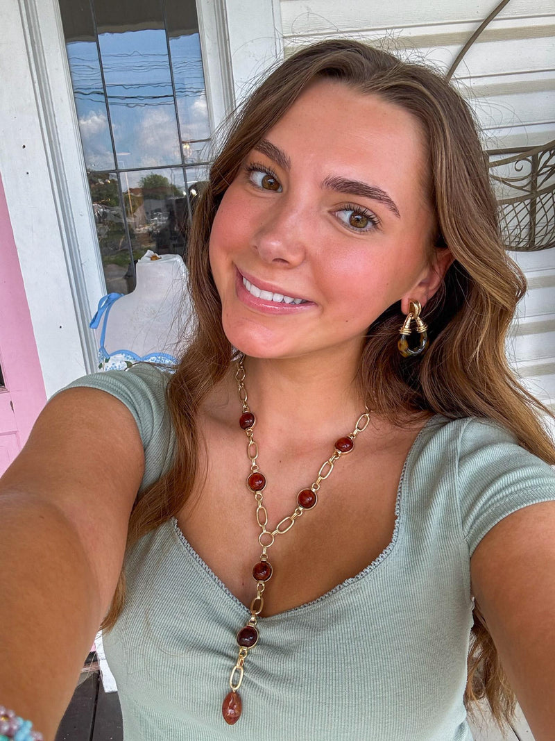 Tortoise/Gold Pearl & Oval Chain Y Necklace Set