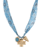 Turquoise Bold Cross Charm Scarf Necklace
