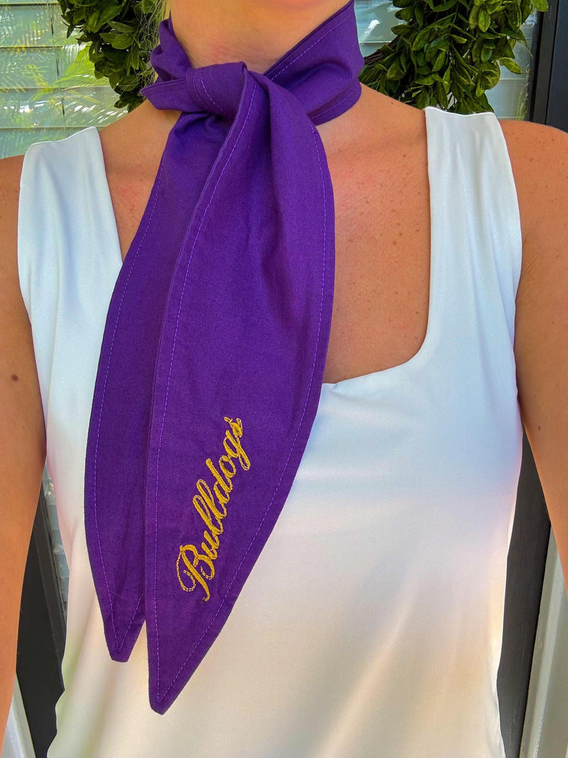 Bulldog Cursive Purple Ascot Scarf