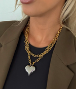 Two Toned Heart Necklace, WATER RESISTANT + LIFETIME WARRANTY