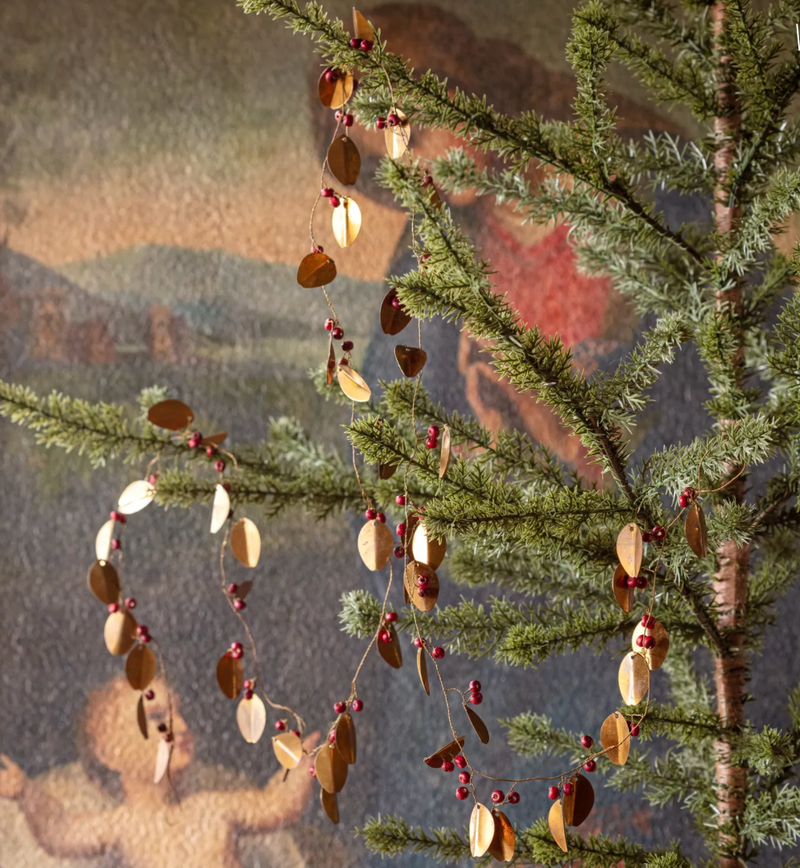 Gold Leaf and Wooden Bead Berry Garland