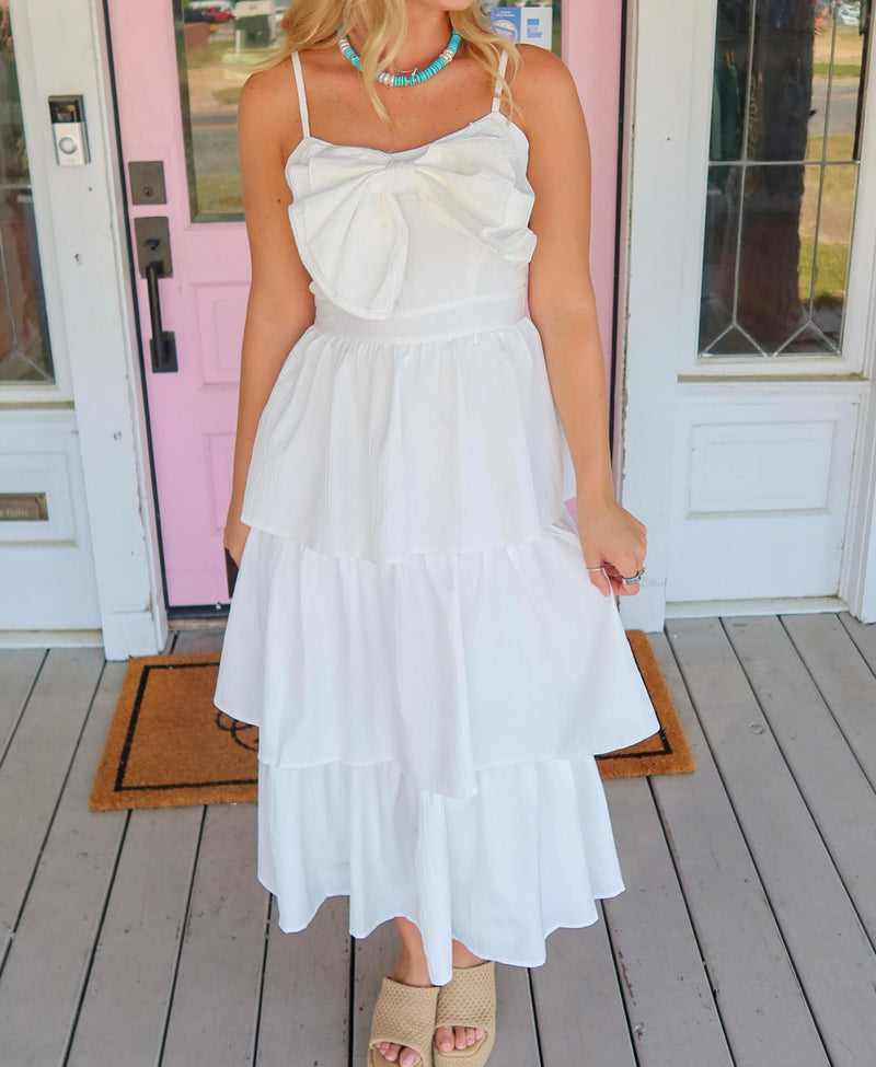 Whitney White Bow Dress. FINAL SALE.