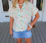 Karlie Seashore Vneck Button Up Top. FINAL SALE.