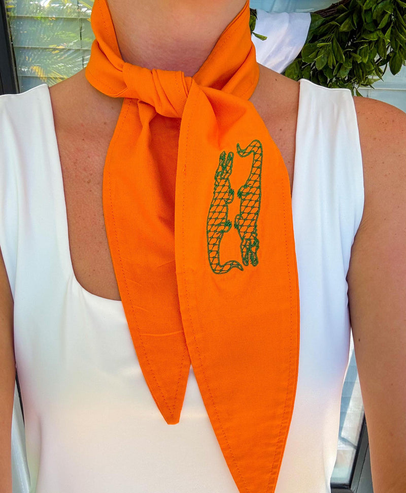 Orange Ascot Scarf, Green Double Gator
