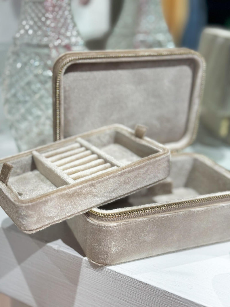 Rectangle Beige Velvet Jewelry Box