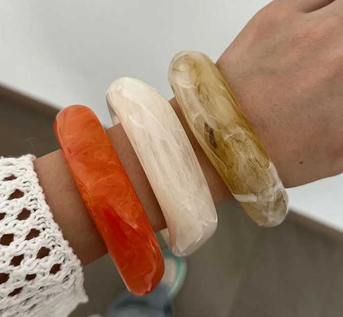 Khaki Irregular Acrylic Resin Bangle Bracelet