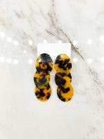 Tortoise Acetate Oval Plate 3 Drop Earrings