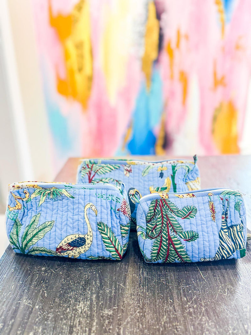Blue Hand Block Printed Cosmetic Bags