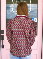 Merlot Half Zip Floral Top
