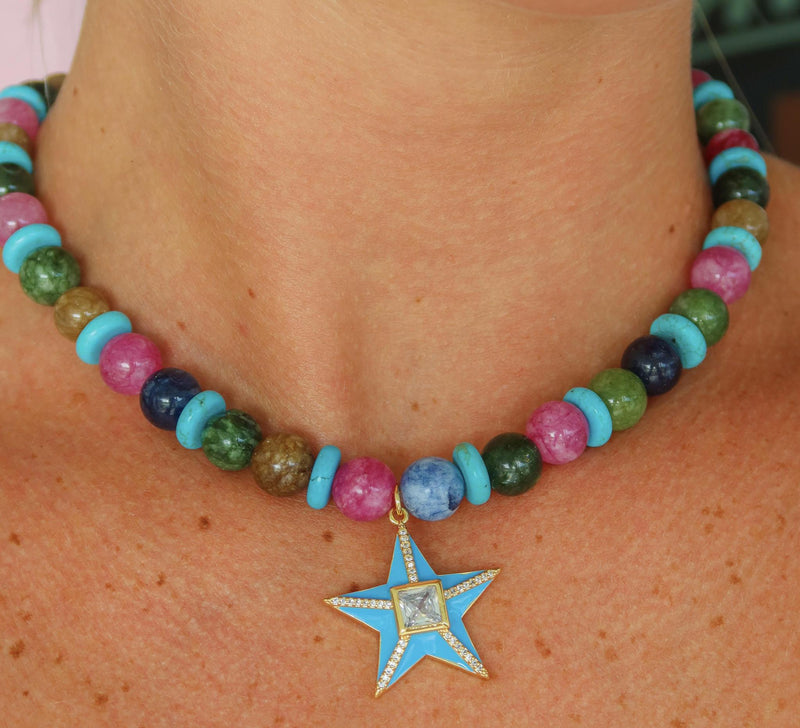 Star of the Show Beaded Necklace, Blue.