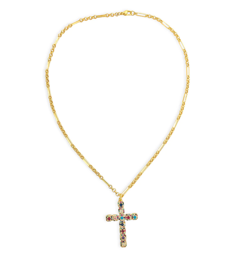 Large Multicolor Cross Chain Necklace