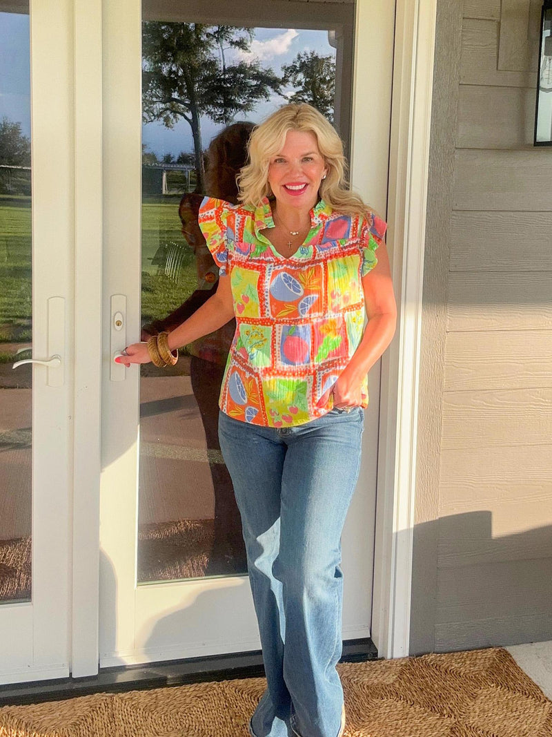 Karlie Fruit Gauze Vneck Top!